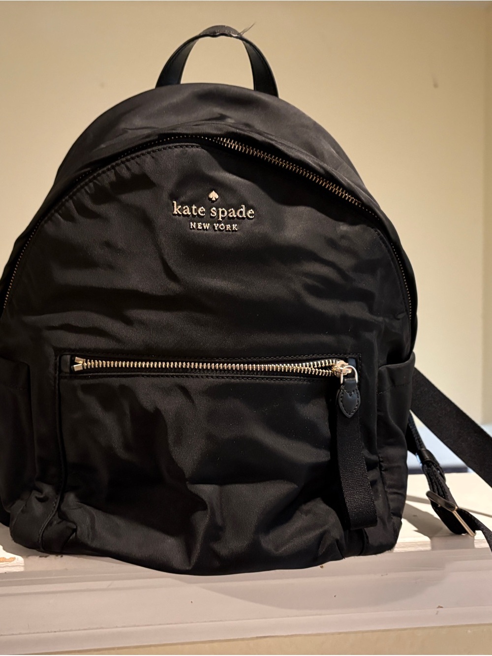 kate spade Black Nylon Backpack with Gold-Tone Zipper (Small/purse size)